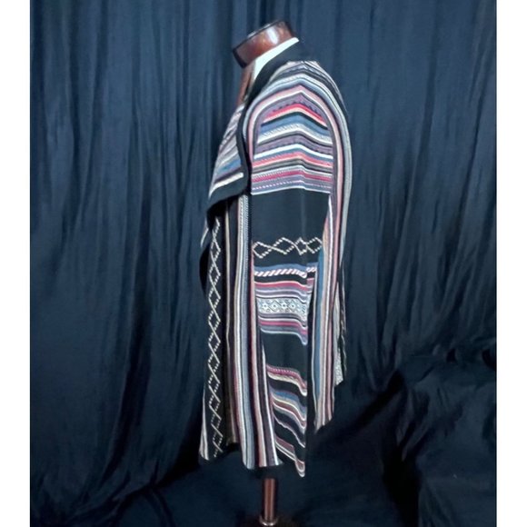 Orvis Womens Wool Open Front Cardigan Southwest Aztec Black Multi Size XL - Picture 2 of 7